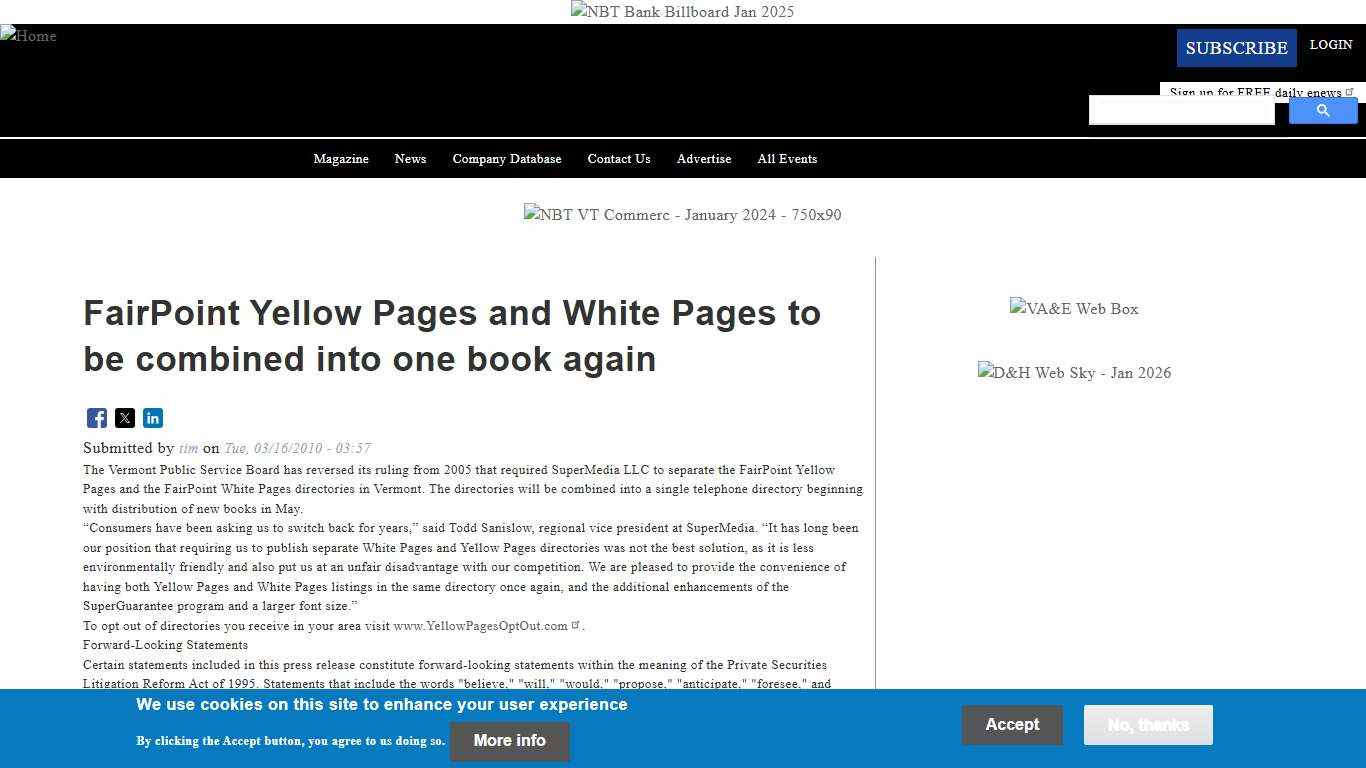 FairPoint Yellow Pages and White Pages to be combined into one book again Vermont Business Magazine