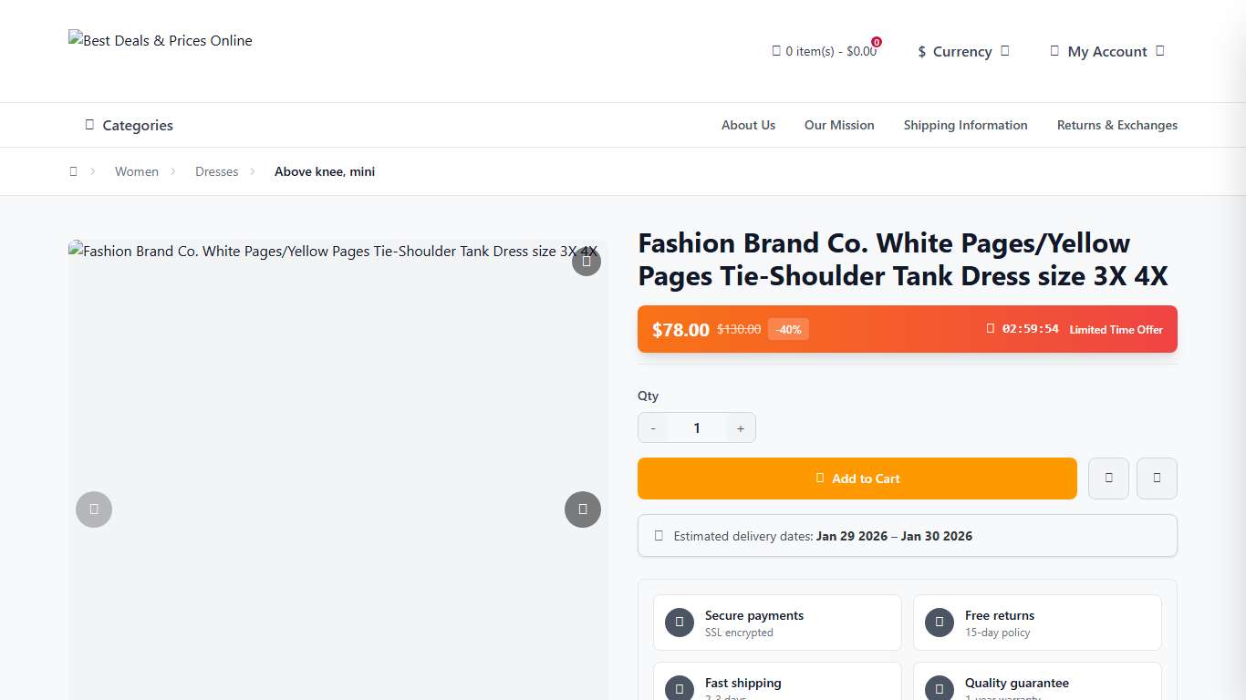 Fashion Brand Co. White Pages/Yellow Pages Tie-Shoulder Tank Dress size 3X 4X