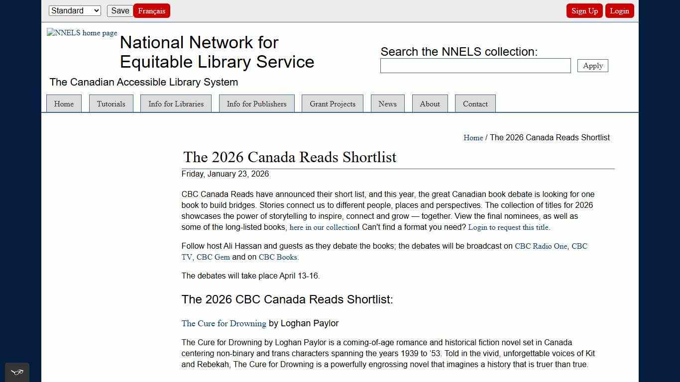 The 2026 Canada Reads Shortlist National Network for Equitable Library Service (NNELS)