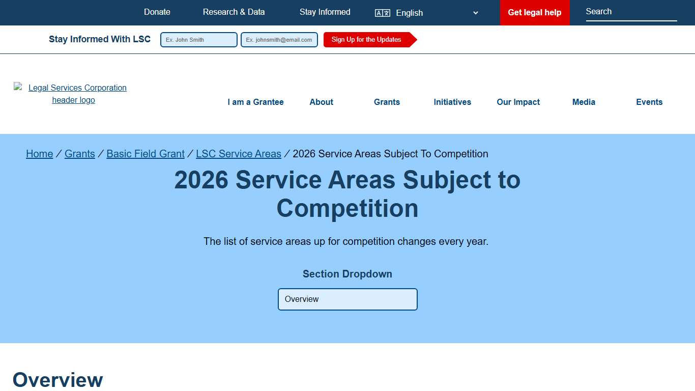 2026 Service Areas Subject to Competition LSC - Legal Services Corporation: America's Partner for Equal Justice